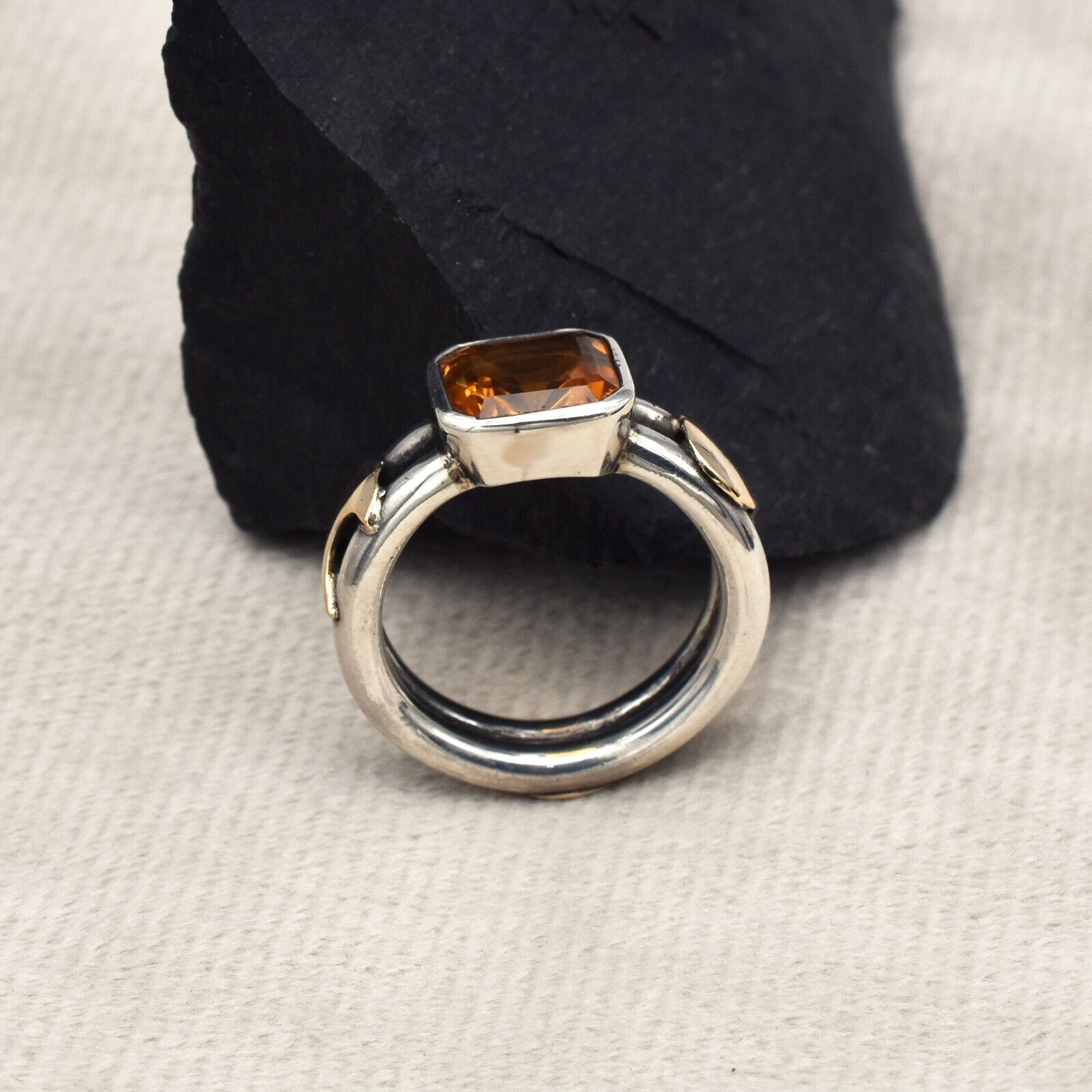 Vintage Yellow Citrine Ring 18k Gold 925 Silver Women Men November Birthstone