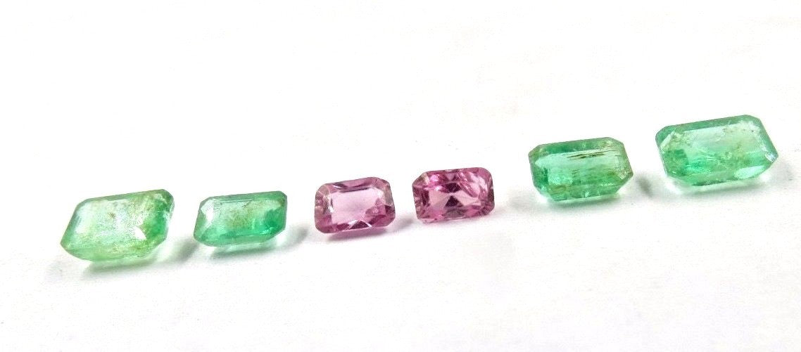 Natural Colombian Emerald Pink Spinel 6 Pcs 5.94ct Octagon Precious Gemstone Set
