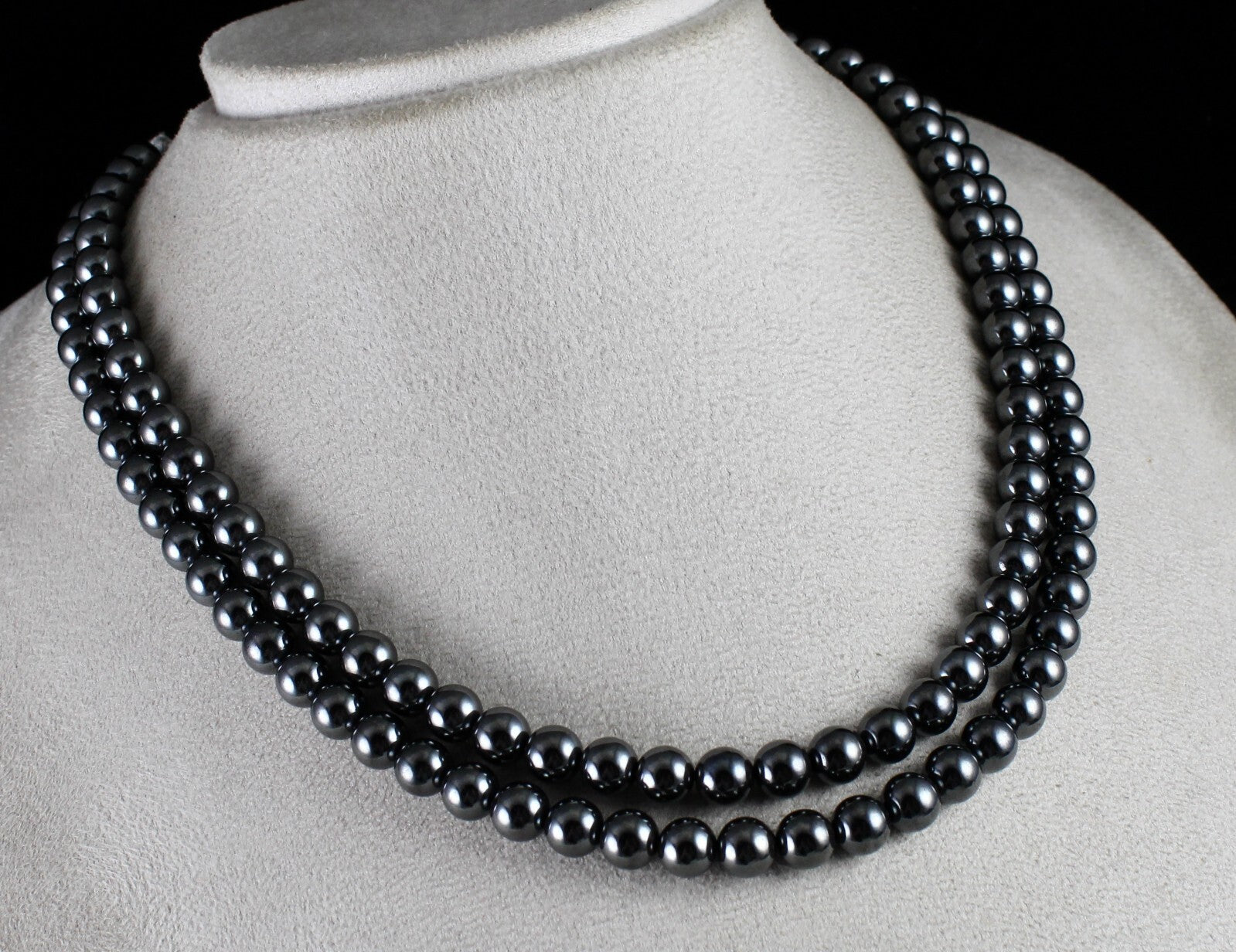 Hematite Beads Necklace 703 Ct Round Black Sparkling Natural Gemstone Fashion