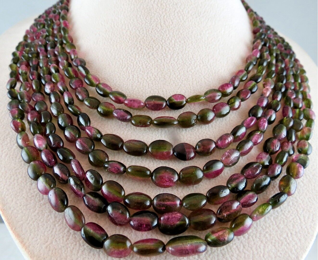NATURAL BI COLORS MULTI TOURMALINE BEADS CABOCHON 582 CTS GEMSTONE NECKLACE