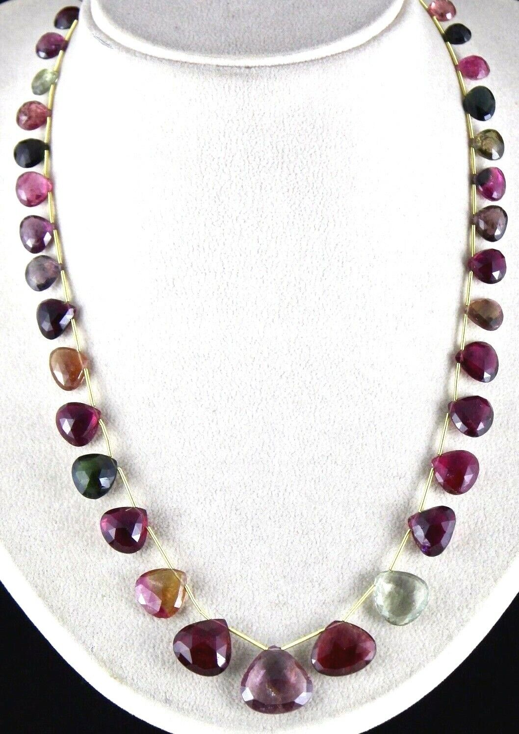 MULTI WATER MELON TOURMALINE HEART TEAR DROPS 189 CTS GEMSTONE BEADS NECKLACE