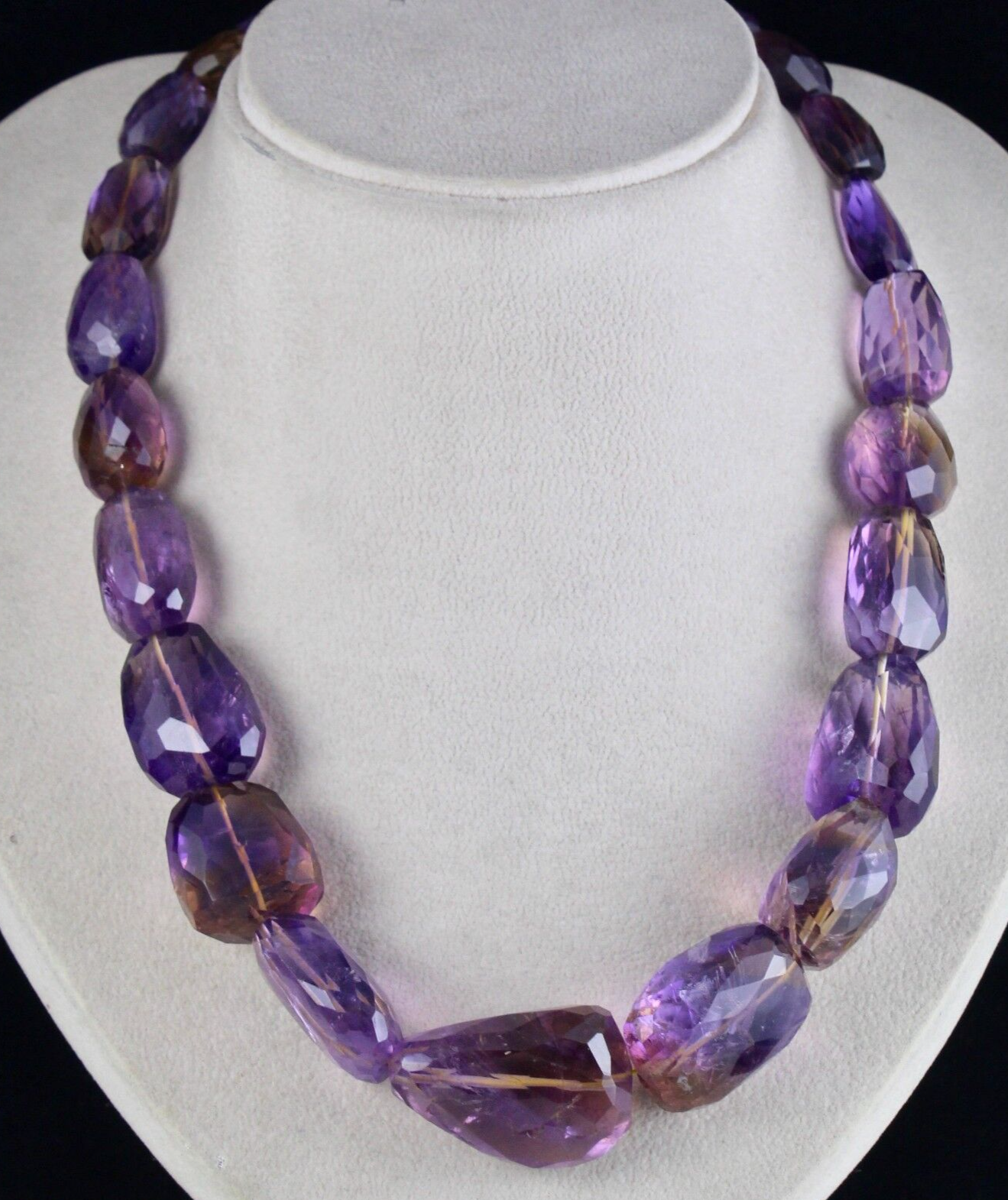 Certified Natural Ametrine 1088 Ct Faceted Beads Tumble Necklace Sterling Silver