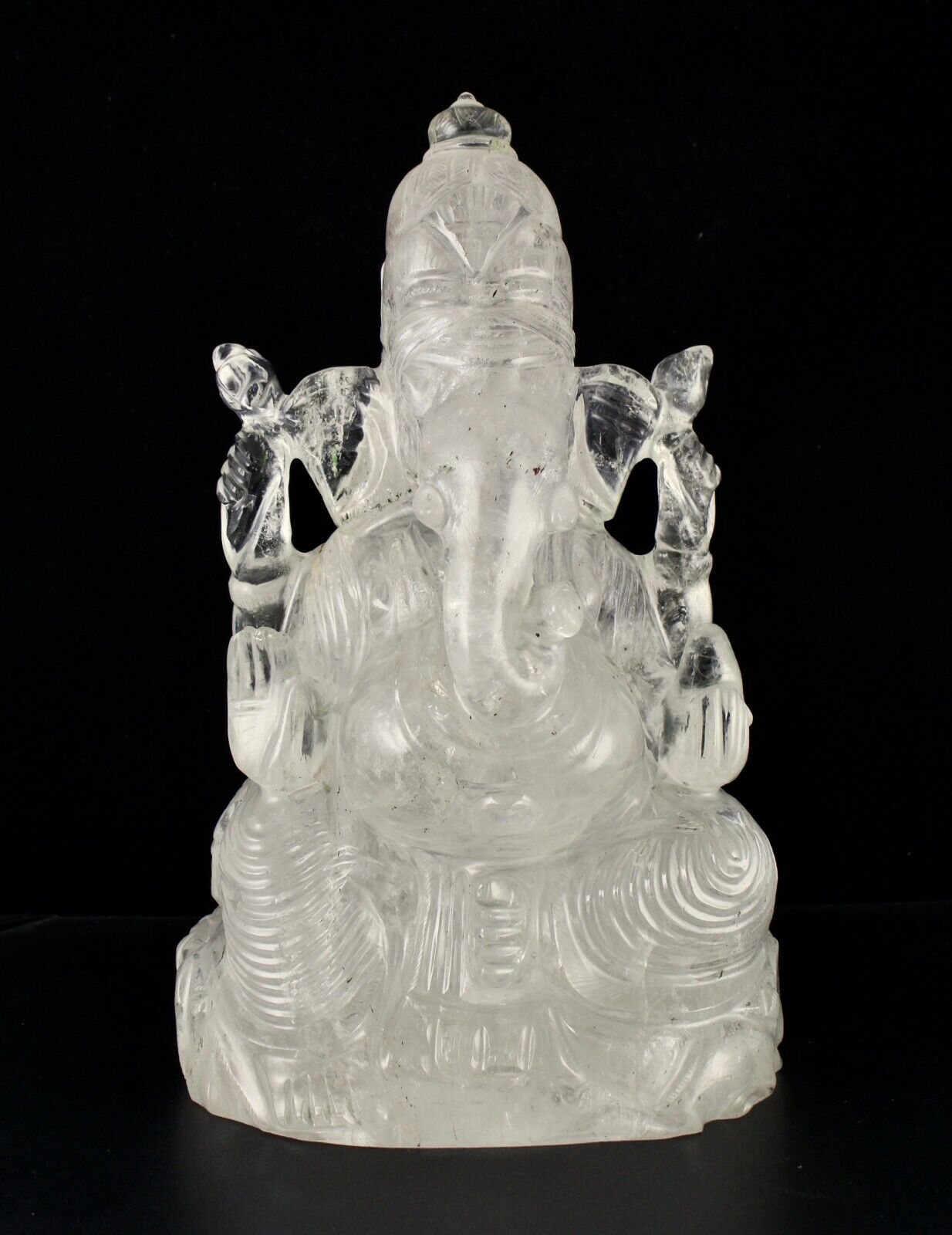 NATURAL ROCK CRYSTAL QUARTZ 32925 CTS 11"INCH LORD GANESHA STATUE HOME DECOR