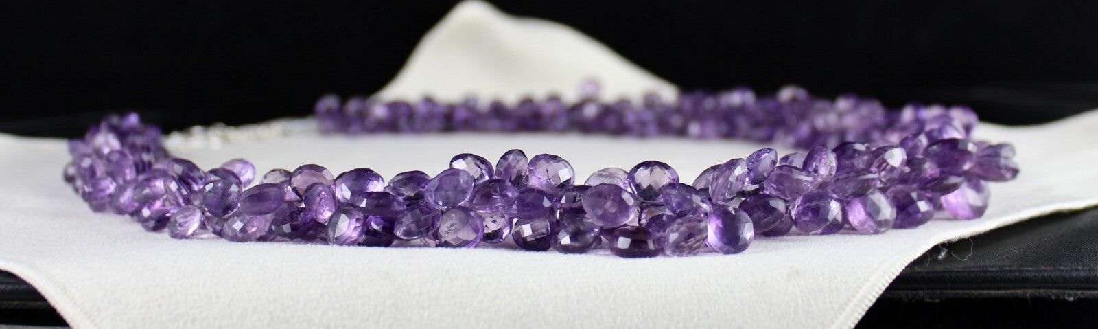 Certified Natural Amethyst Teardrop Necklace 1091 Ct Sterling Silver 26 In Beads