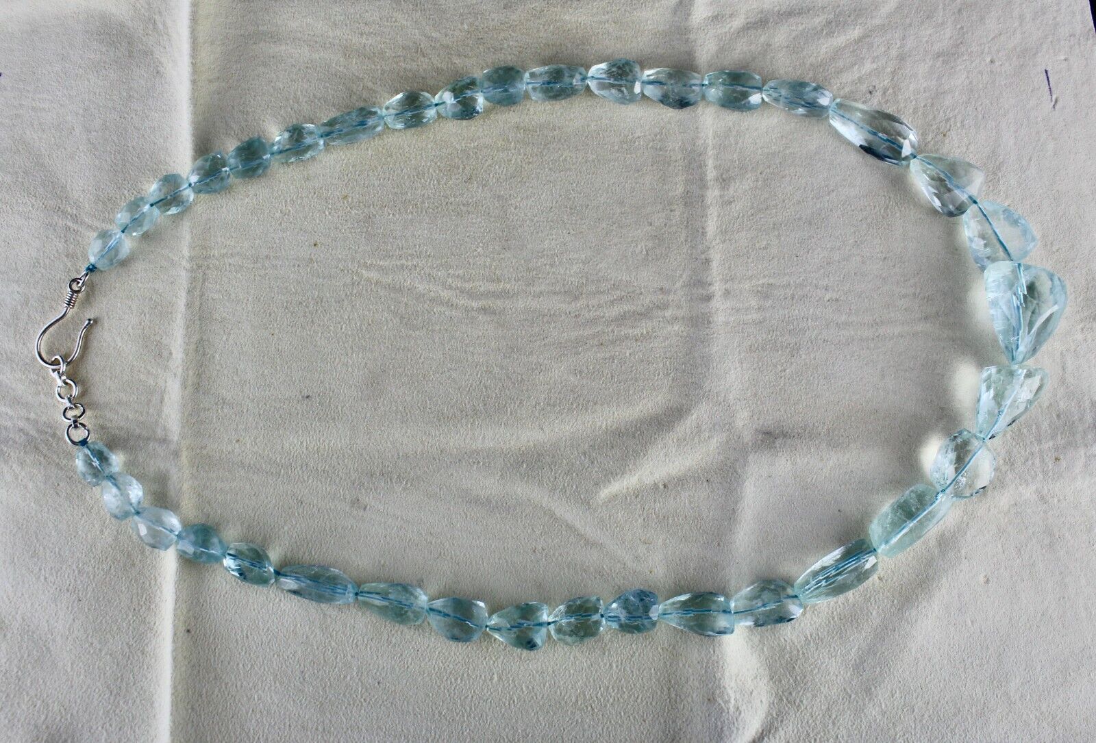 NATURAL AQUAMARINE BEADS FACETED TUMBLE 1 L 539 CARATS GEMSTONE SILVER NECKLACE