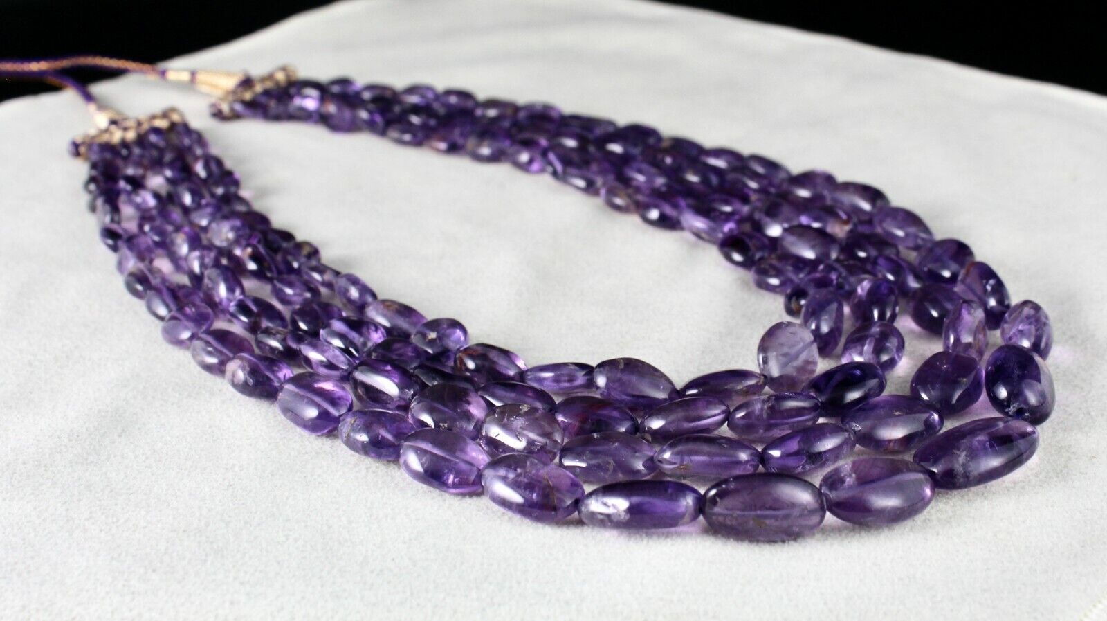NATURAL AMETHYST BEADS LONG NUGGETS 4 LINE 662 CARATS GEMSTONE FINEST NECKLACE