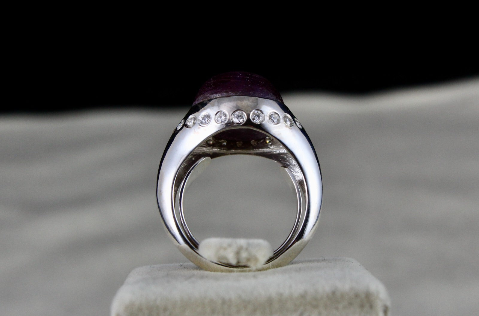 Certified Natural Ruby Star 44.21ct Sterling Silver Ring Moissanite Diamond