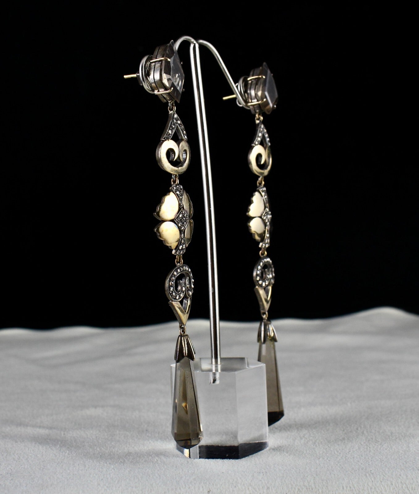 Certified Victorian Smoky Quartz 10ct Natural Diamond 18k Gold Sterling Earrings