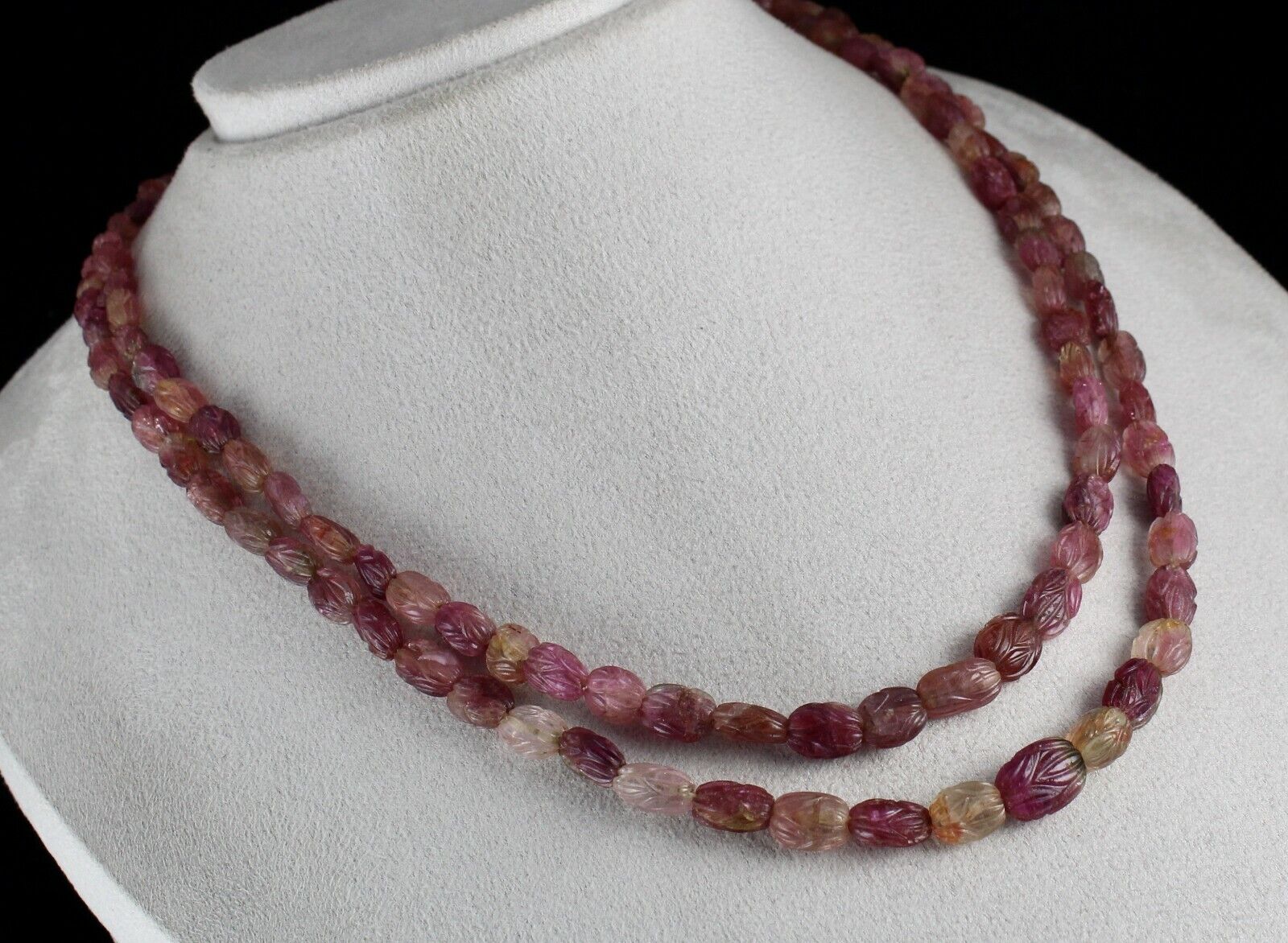 OLD NATURAL MULTI TOURMALINE RUBELLITE CARVED BEADS 323 CARATS GEMSTONE NECKLACE