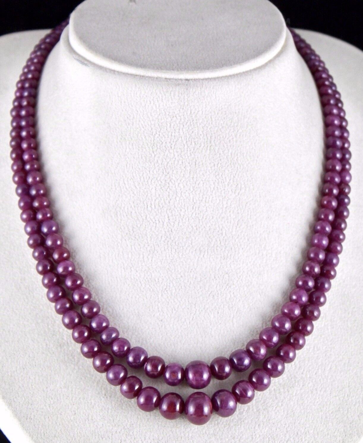RED NATURAL UNTREATED RUBY BEADS ROUND 2 LINE 432 CTS PRECIOUS GEMSTONE NECKLACE