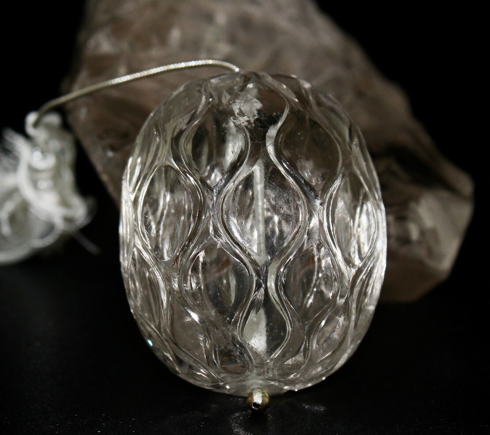 NATURAL WHITE ROCK CRYSTAL QUARTZ BEADS CARVED LONG 1 PCS 508 CARATS GEMSTONE