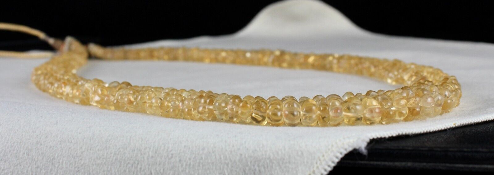 Natural Yellow Citrine Beads Carved Round 2 L 404 Ct Gemstone Vintage Necklace