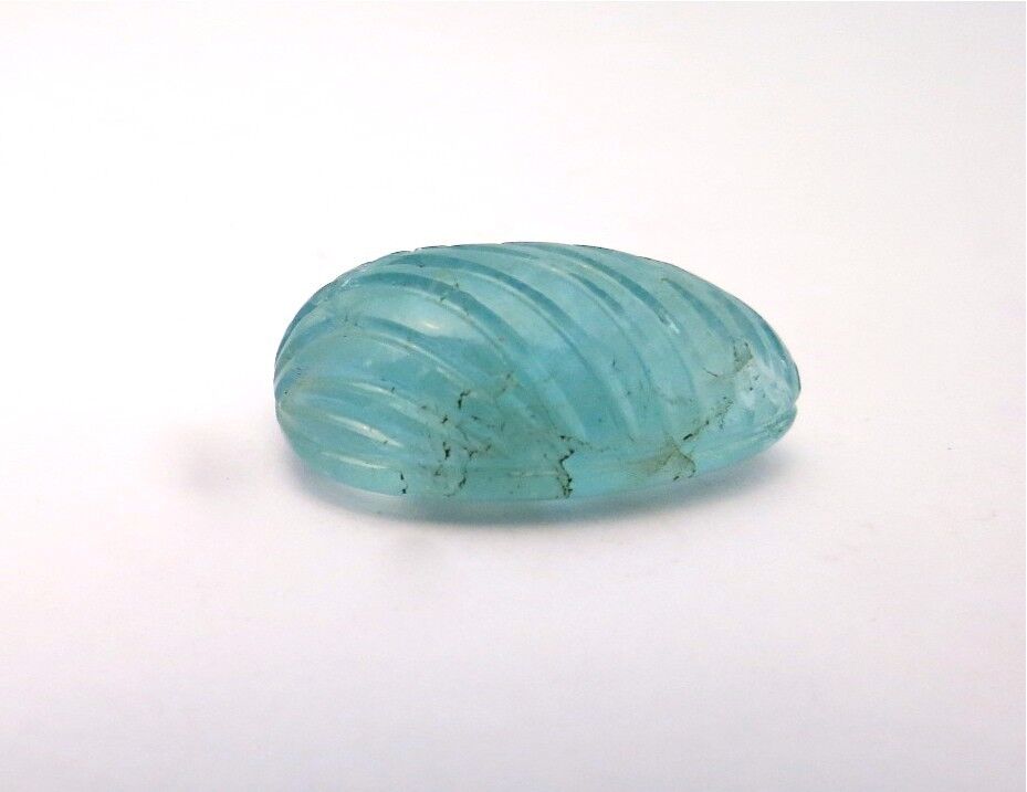 Natural Blue Aquamarine Carved Pear Leaf 26x16mm 31.80 Ct Gemstone Ring Pendant