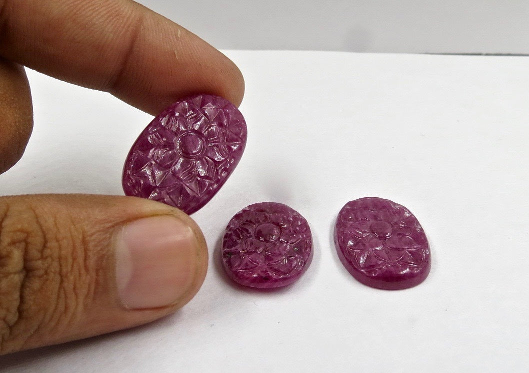 Certified Natural Ruby Carved Oval 27x16 Mm 64.48ct Gemstone Earring Pendant