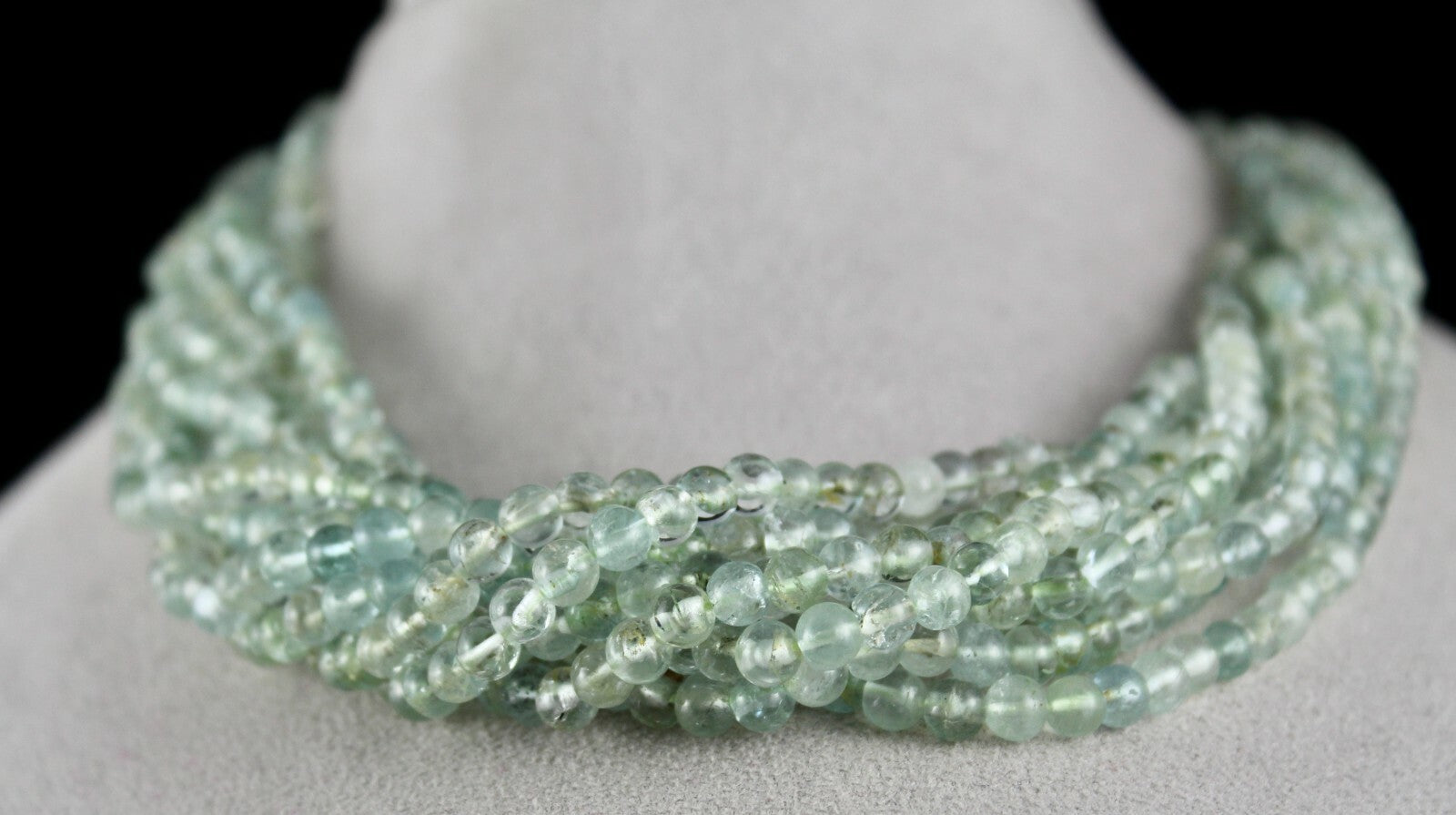 Natural Blue Aquamarine Round Beads 890ct Sterling Silver Necklace