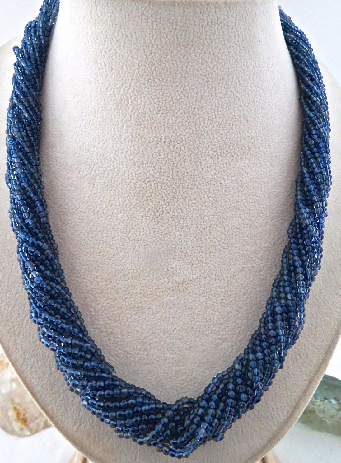 Natural Iolite 417ct Blue Round Beads Sterling Silver Fashion Necklace