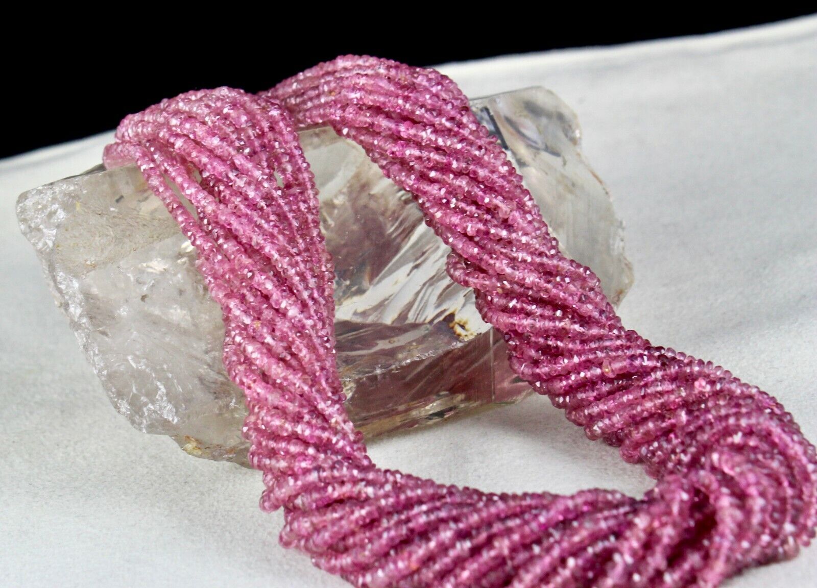 NATURAL PINK TOURMALINE BEADS FACETED 687 CARAT GEMSTONE FASHION SILVER NECKLACE