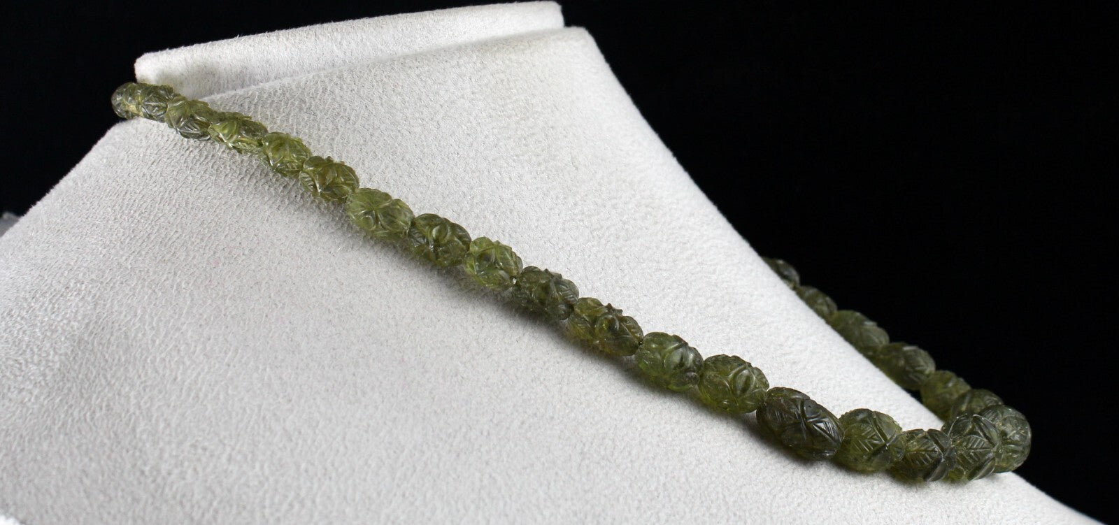 Antique Natural Peridot Carved Beads Necklace 255 Ct Gemstone Rarest Oval