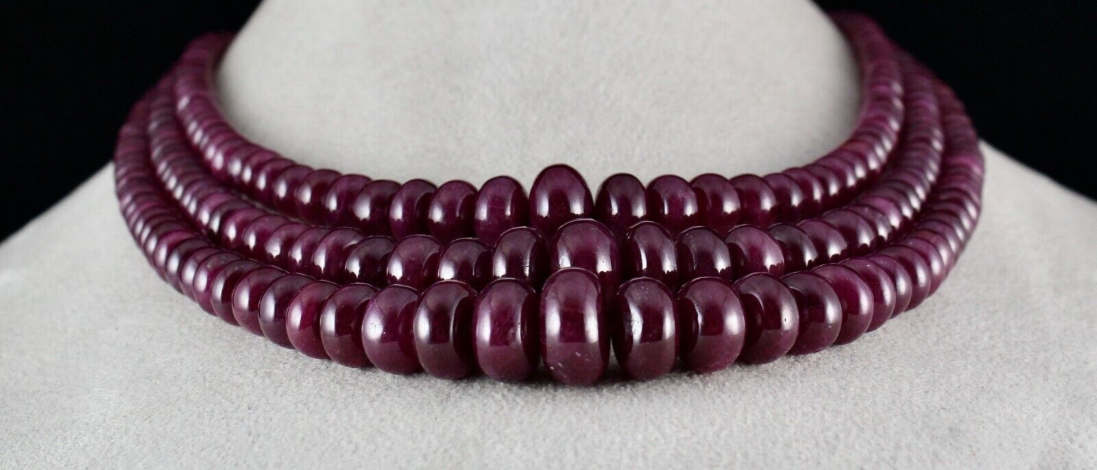 NATURAL UNHEATED RUBY BEADS ROUND 3 LINE 1190 CTS 16 MM BIG GEMSTONE NECKLACE