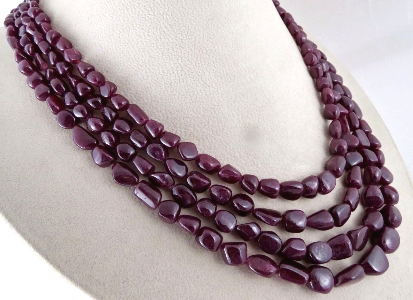 NATURAL NO HEAT RUBY BEADS LONG 4 LINE 803 CARATS GEMSTONE LADIES NECKLACE