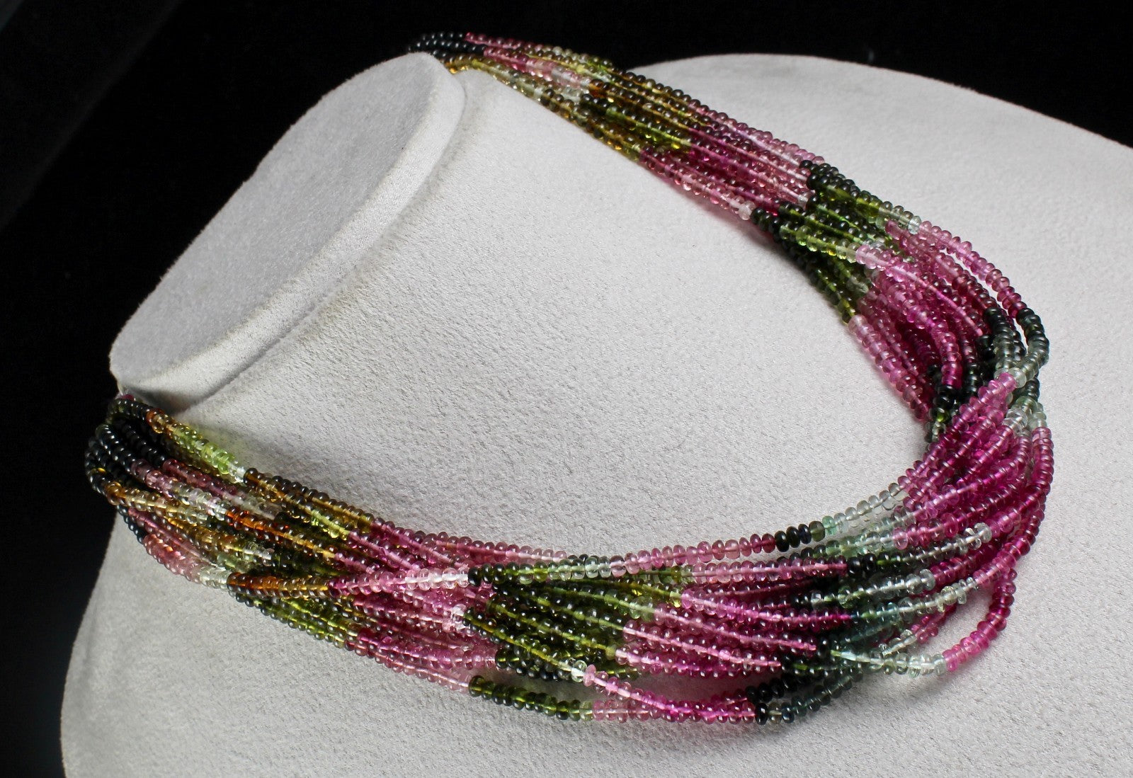 Certified Natural Multi Tourmaline 568 Ct Sterling Silver Round Gem Necklace