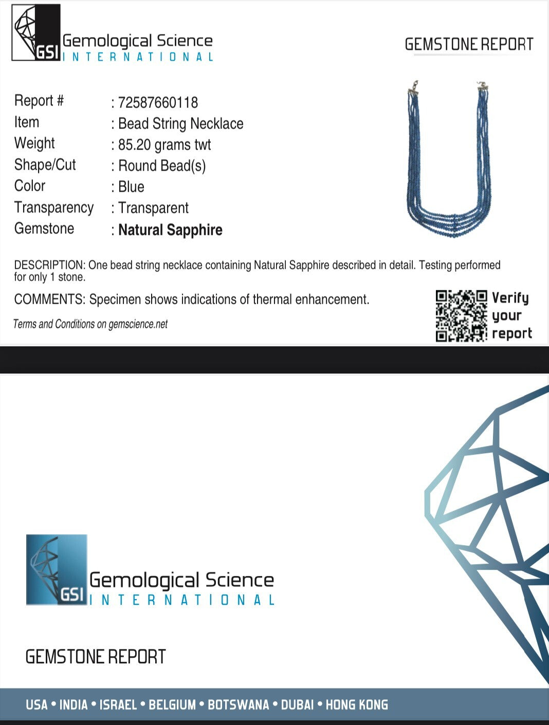 Certified Natural Blue Sapphire Beads 5 L 395 Ct Sterling Silver Necklace