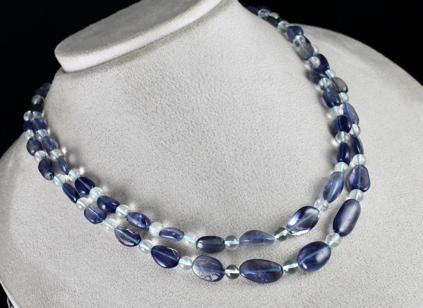 TOP NATURAL IOLITE BLUE TOPAZ CABOCHON BEADS 2 L 239 CTS GEMSTONE NECKLACE