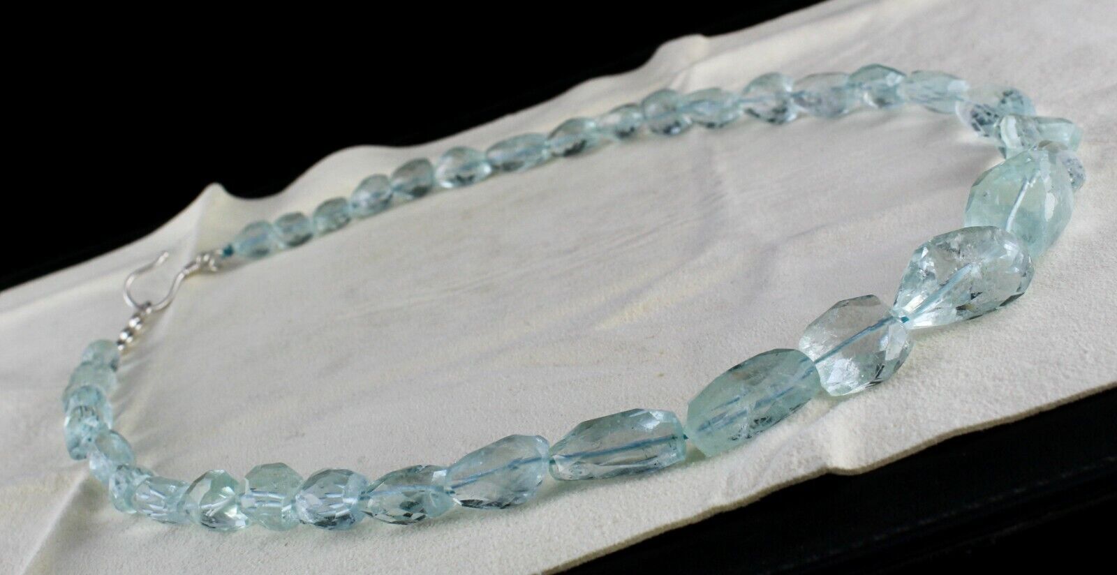 NATURAL AQUAMARINE BEADS FACETED TUMBLE 1 L 539 CARATS GEMSTONE SILVER NECKLACE