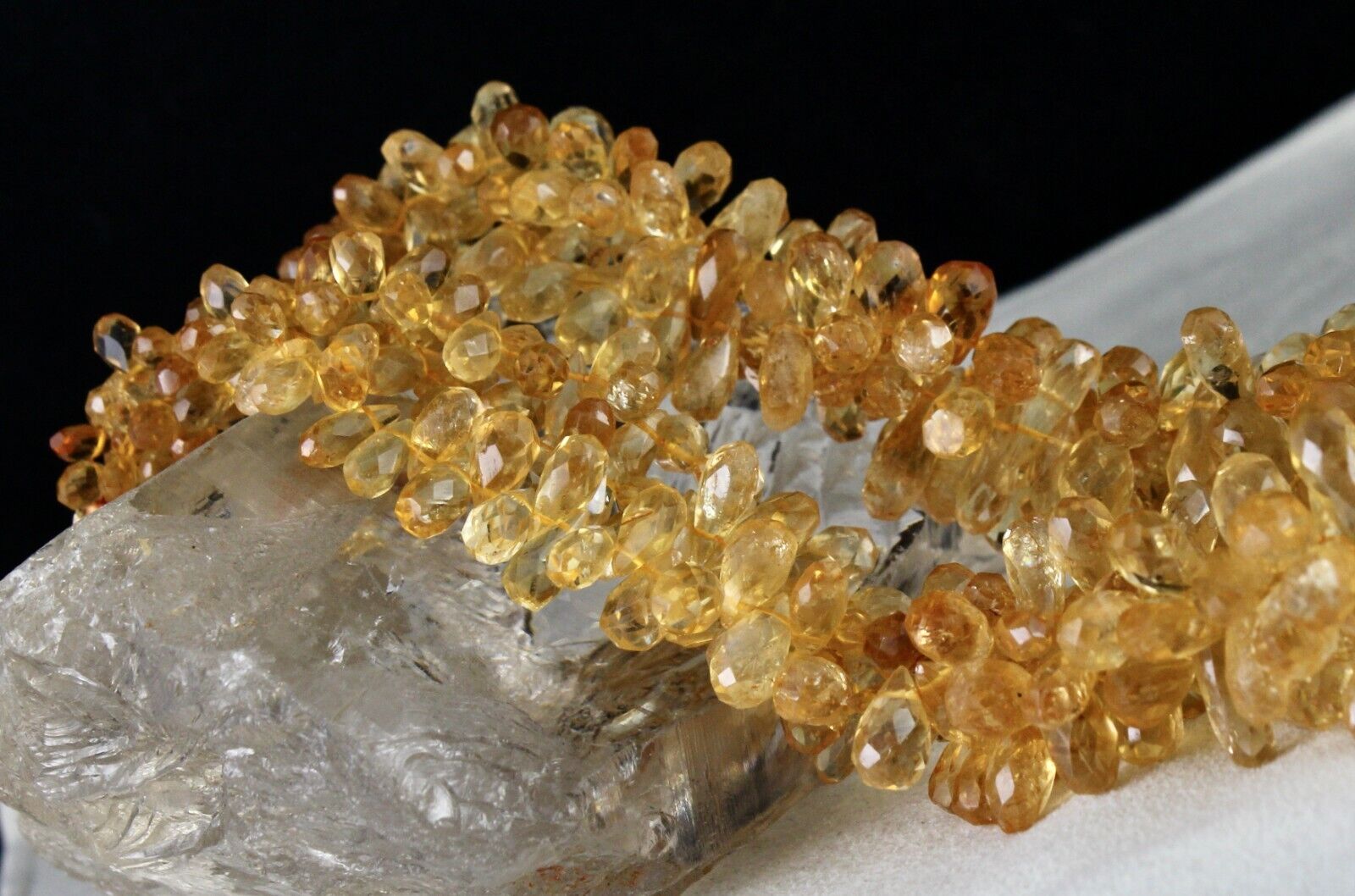 NATURAL CITRINE BEADS FACETED TEAR DROPS 3 LINE 827 CT GEMSTONE FASHION NECKLACE
