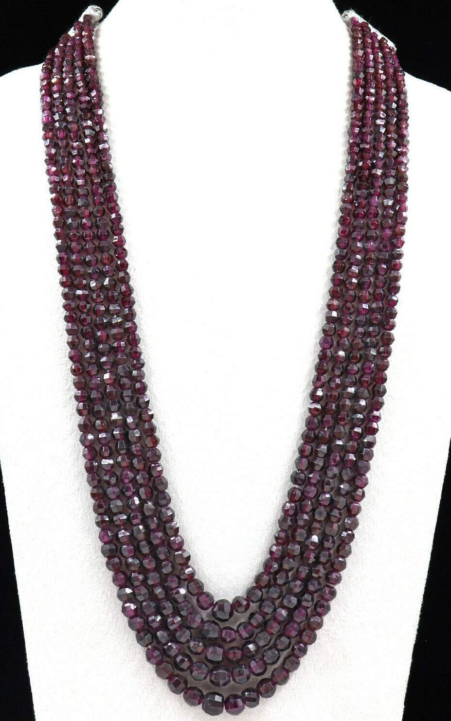 Natural Garnet Round Faceted Beads Necklace 754 Ct 5 Line Gemstone For Ladies