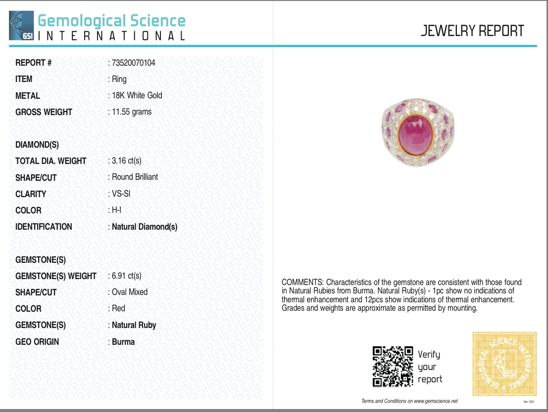 Certified Burma Ruby 57.95ct Natural Diamond 18k Gold Collector Ring Women