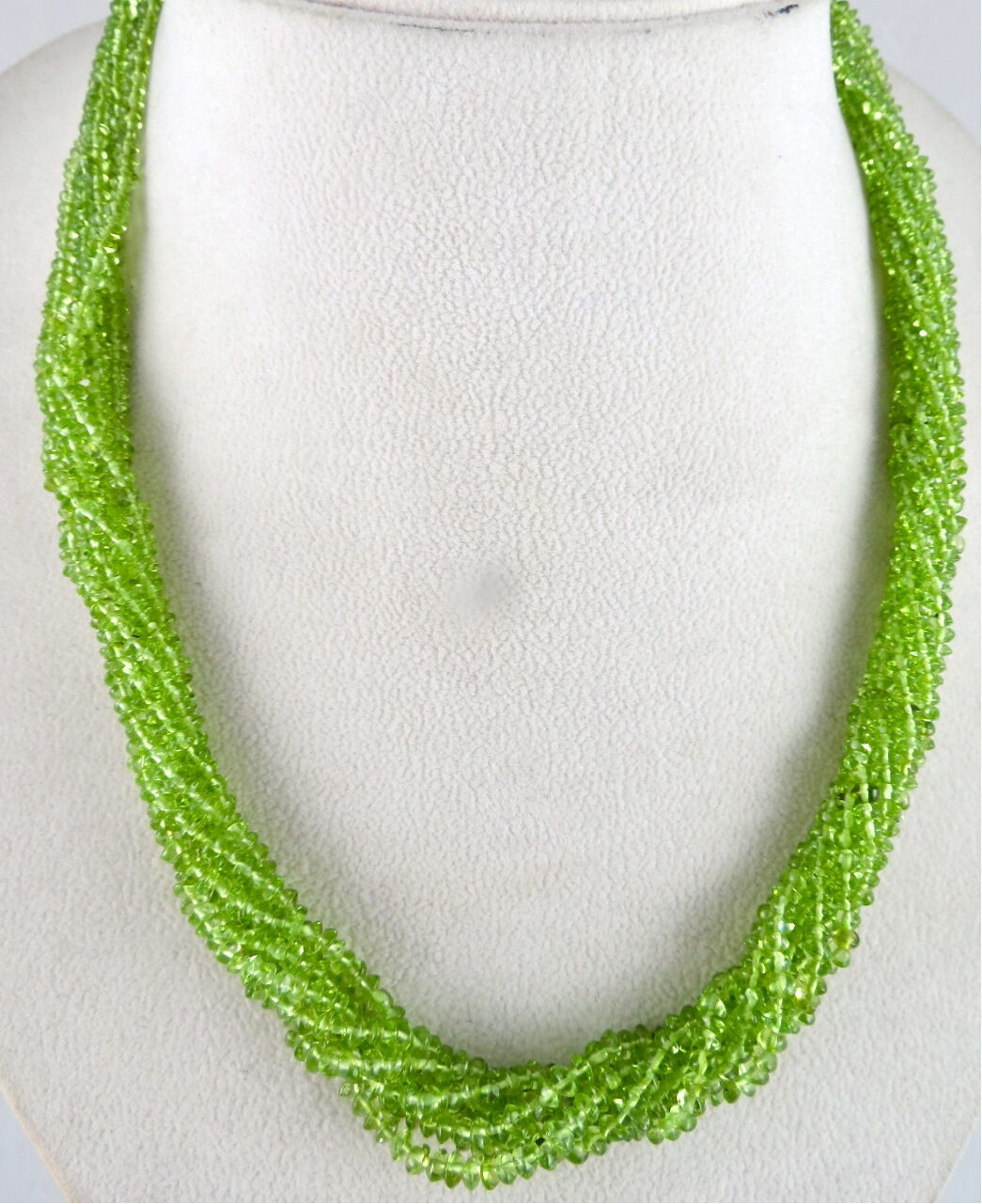 Natural Peridot Beads Round Button 10 L 445 Ct Green Gemstone Silver Necklace