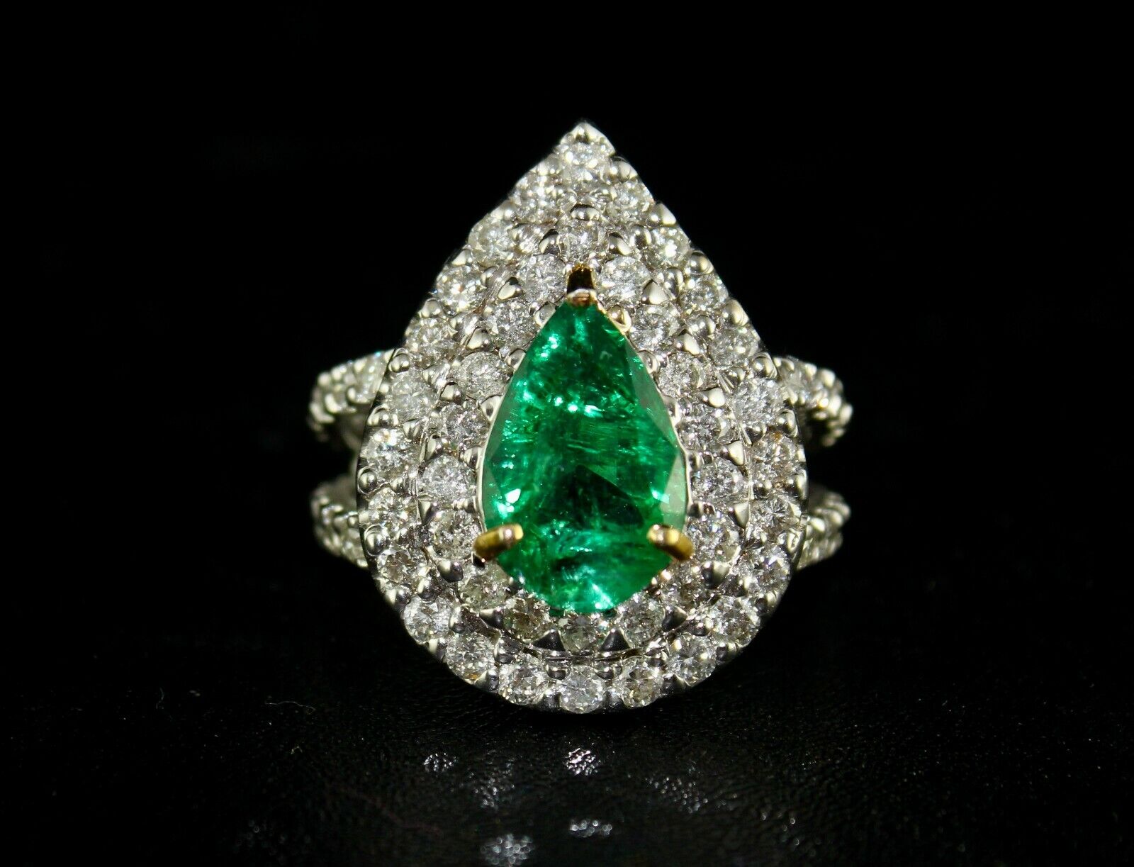 NATURAL ZAMBIAN EMERALD PEAR CUT 2.51 CTS GEMSTONE DIAMOND 18K GOLD LADIES RING