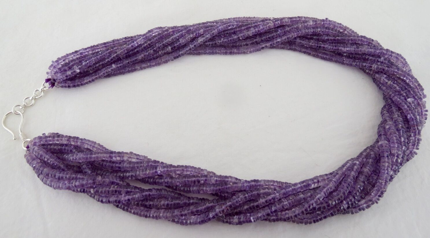 Natural Brazilian Amethyst Beads Button 10 Line 1165 Ct Gemstone Silver Necklace