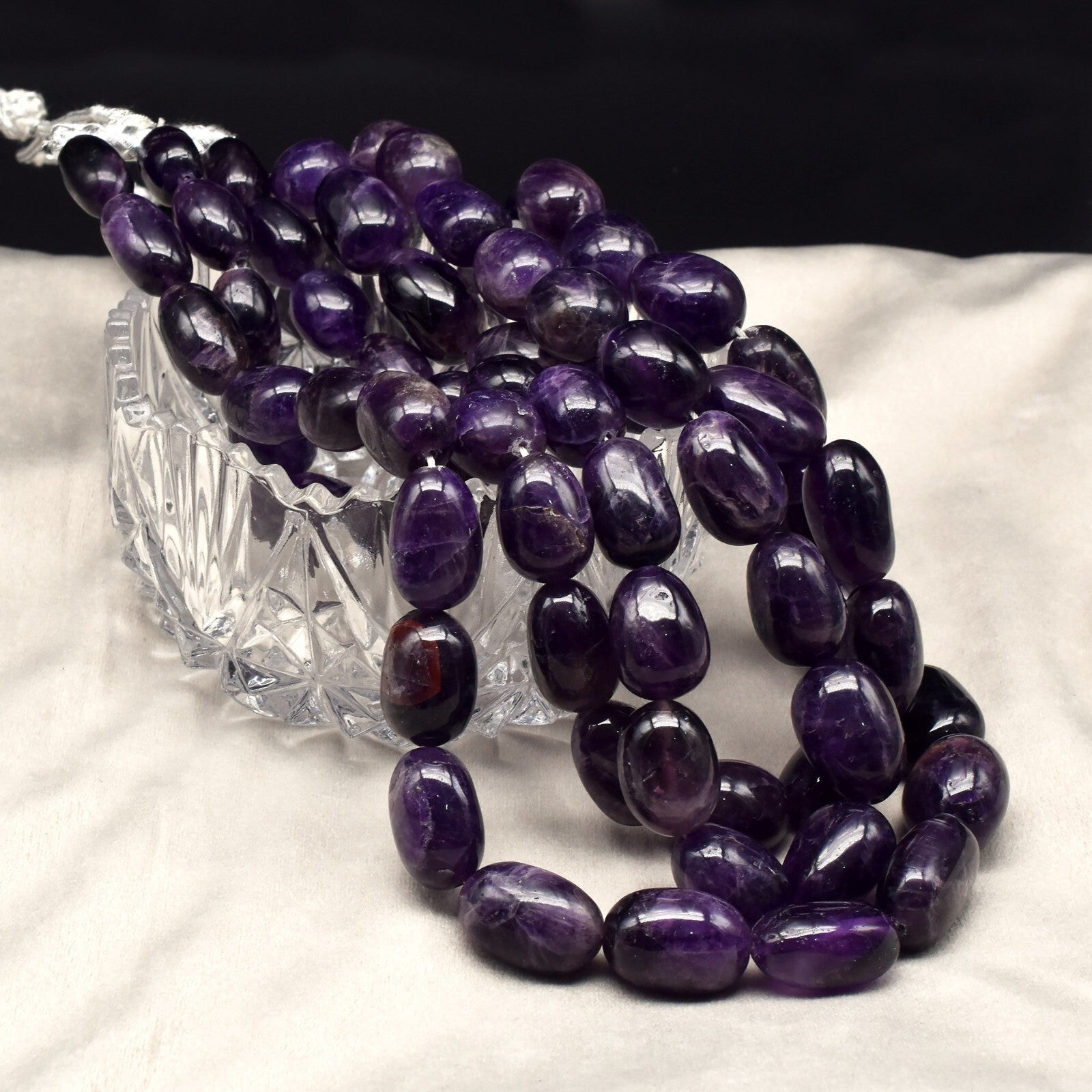 Natural Amethyst Oval Beads 2405ct Purple Gemstone Fashion Necklace