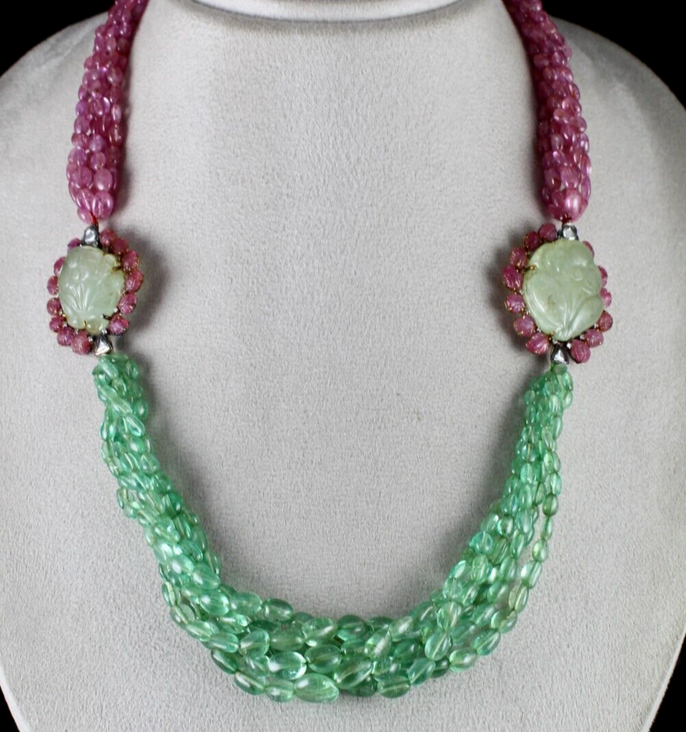 Certified Natural Colombian Emerald 581ct Pink Sapphire Beads 18k Gold Necklace