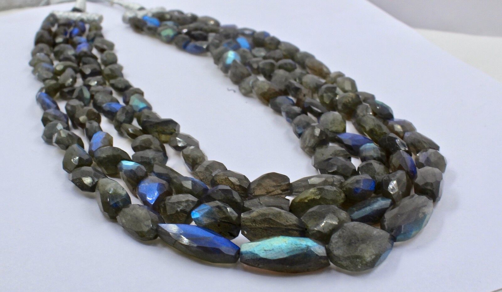 Natural Black Labradorite Faceted Tumble 4 L 877 Ct Gemstone Beaded Necklace