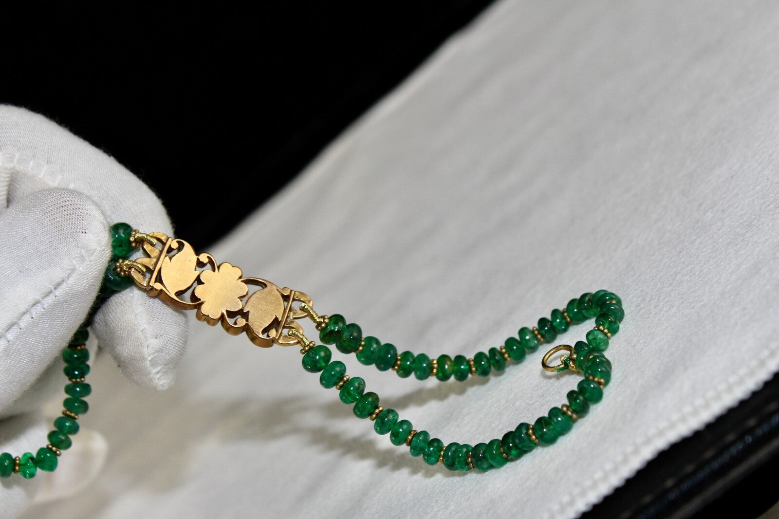 Certified Antique Emerald 10ct Natural Diamond 22k Gold Bracelet Emerald Beads