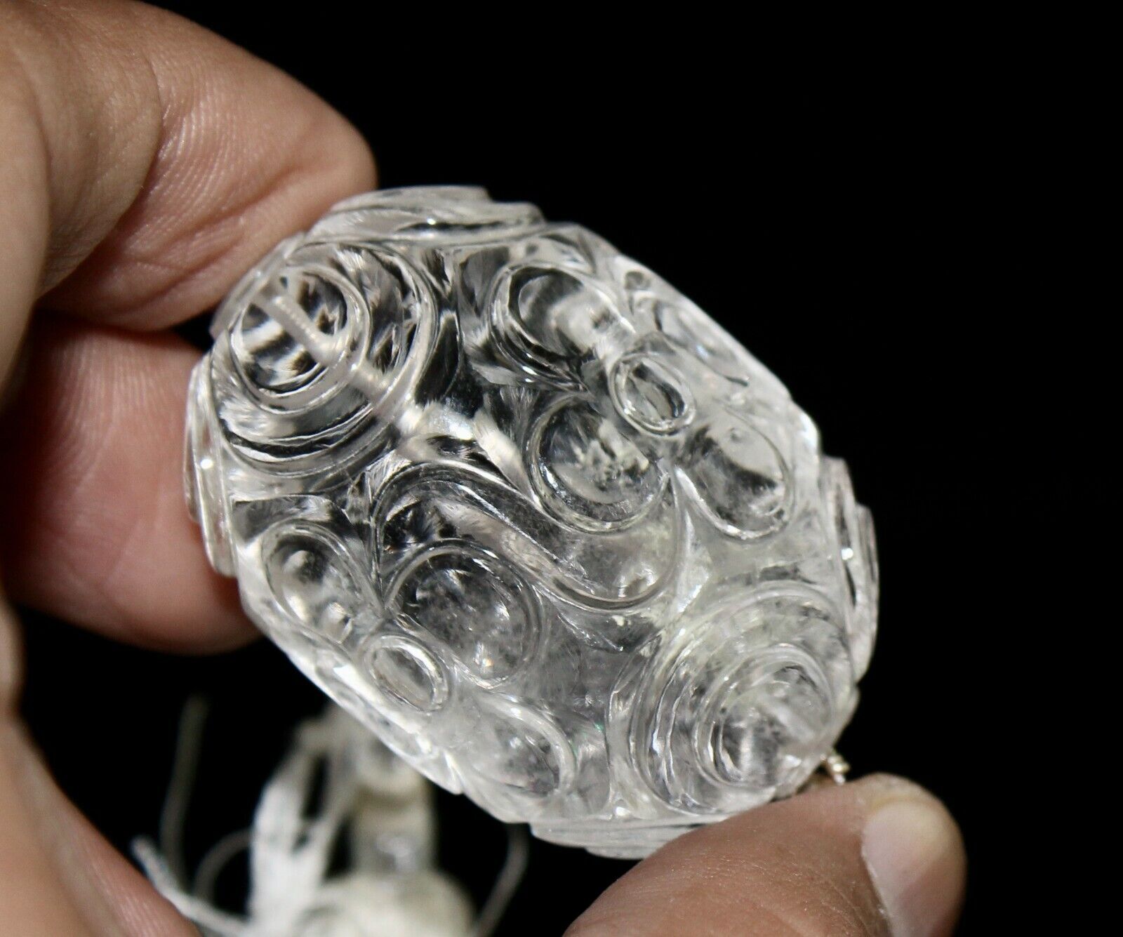 NATURAL WHITE ROCK CRYSTAL QUARTZ BEADS CARVED LONG 1 PCS 266 CARATS GEMSTONE