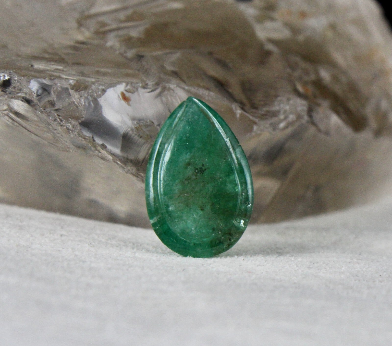 Certified Natural Zambian Emerald 14.94 Ct Pear Carved Gemstone Ring Pendant