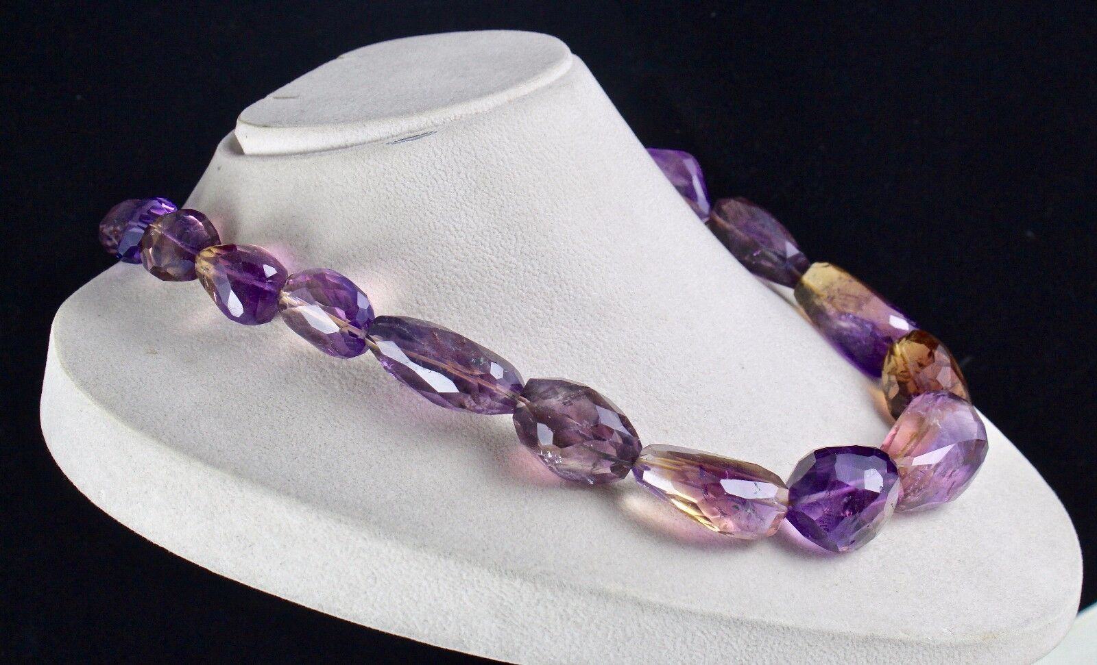 MULTI NATURAL AMETRINE BEADS FACETED TUMBLE 1165 CARATS GEMSTONE SILVER NECKLACE