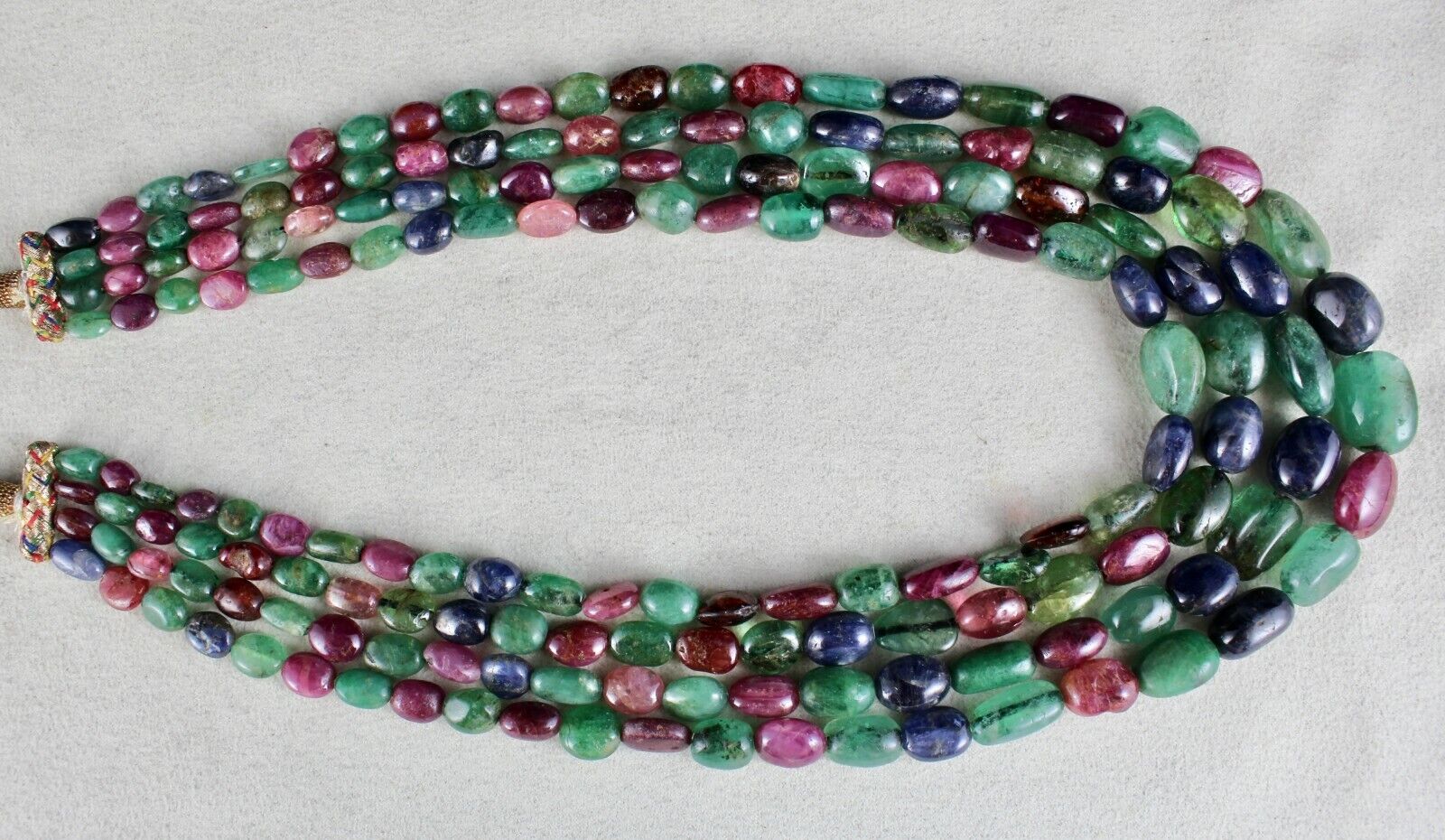 Natural Emerald Ruby Blue Sapphire Beads 4L 886 Ct Old Gemstone Antique Necklace