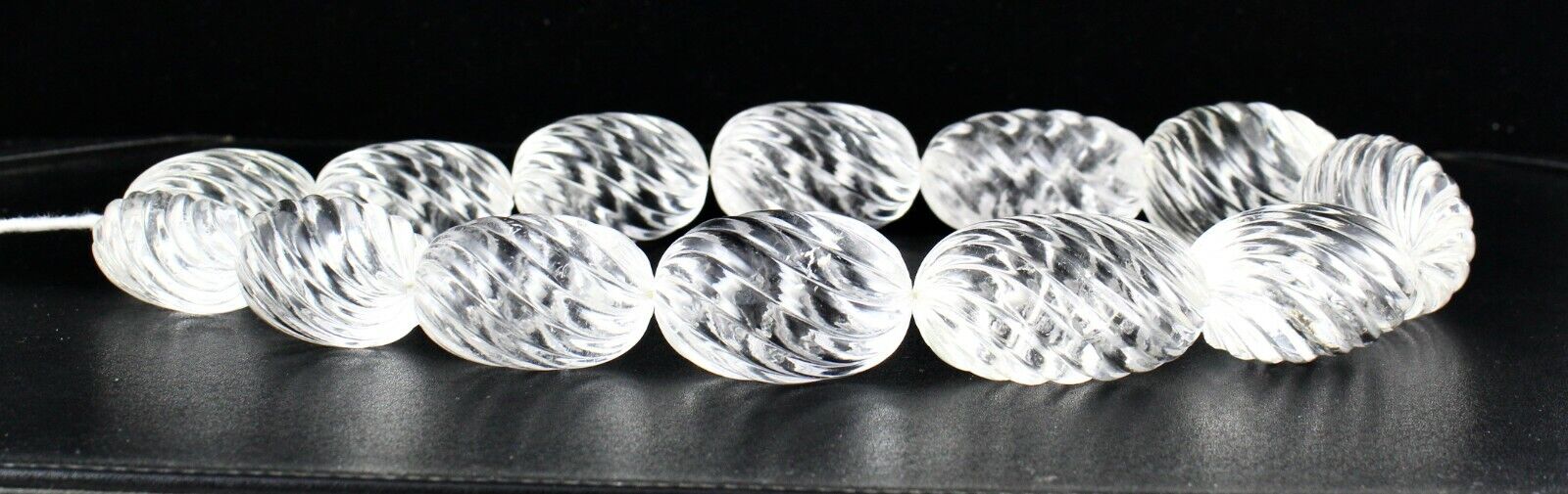 NATURAL WHITE ROCK CRYSTAL QUARTZ CARVED OVAL BEADS 13 PCS 3725 CARATS GEMSTONE