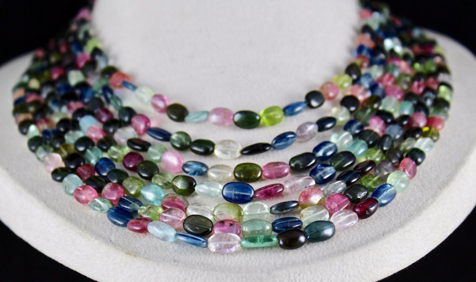 NATURAL MULTI TOURMALINE BEADS CABOCHON 7 LINE 700 CARATS GEMSTONE NECKLACE