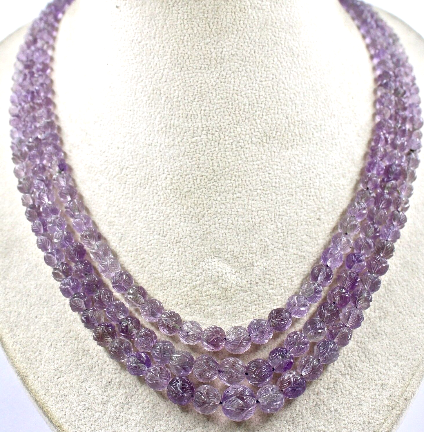 Vintage Natural Amethyst Beads Necklace Engraved 417 Ct Purple Gemstone
