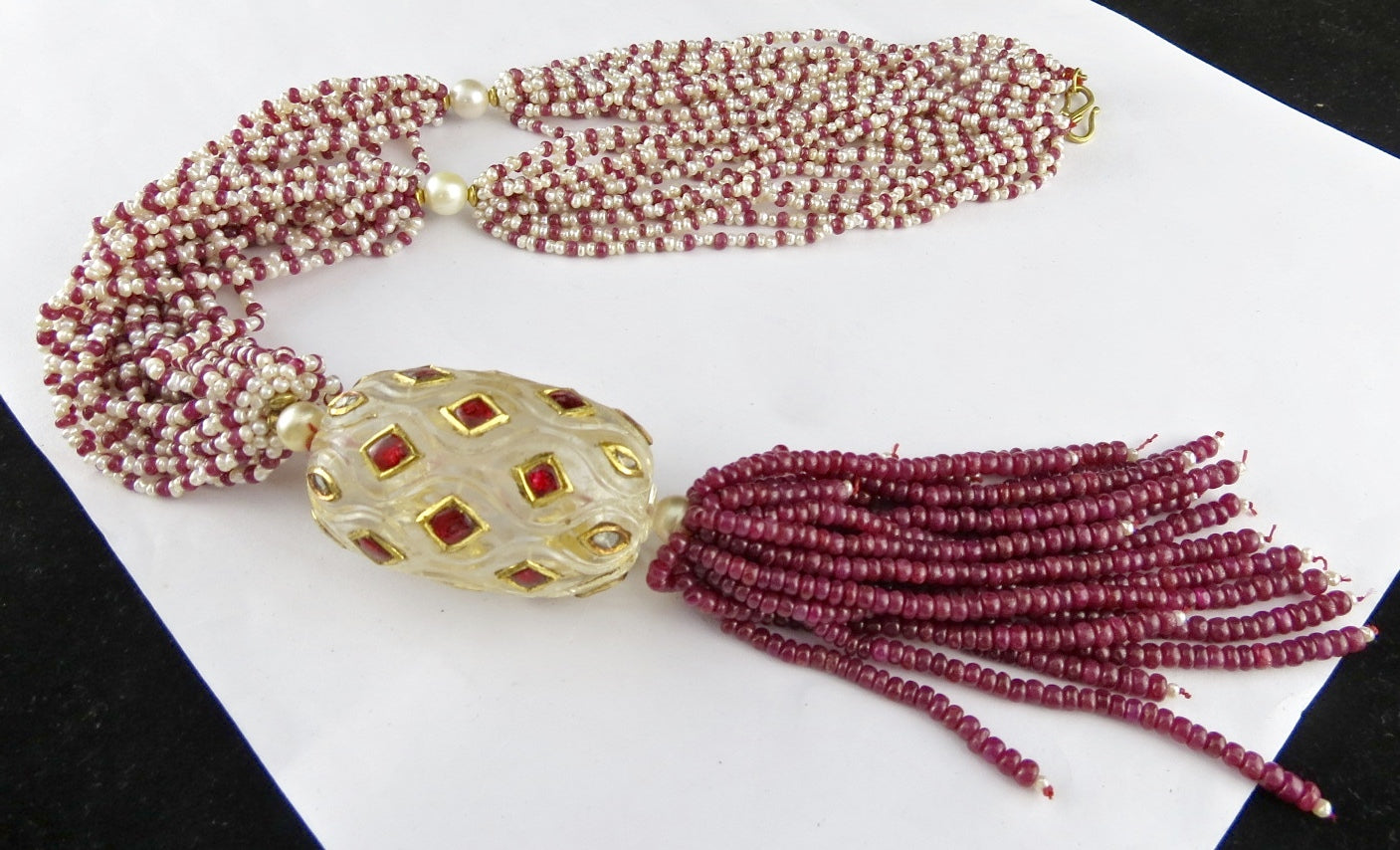 Antique Natural Rock Crystal Quartz 896ct 22k Gold Ruby Pearl Necklace Certified