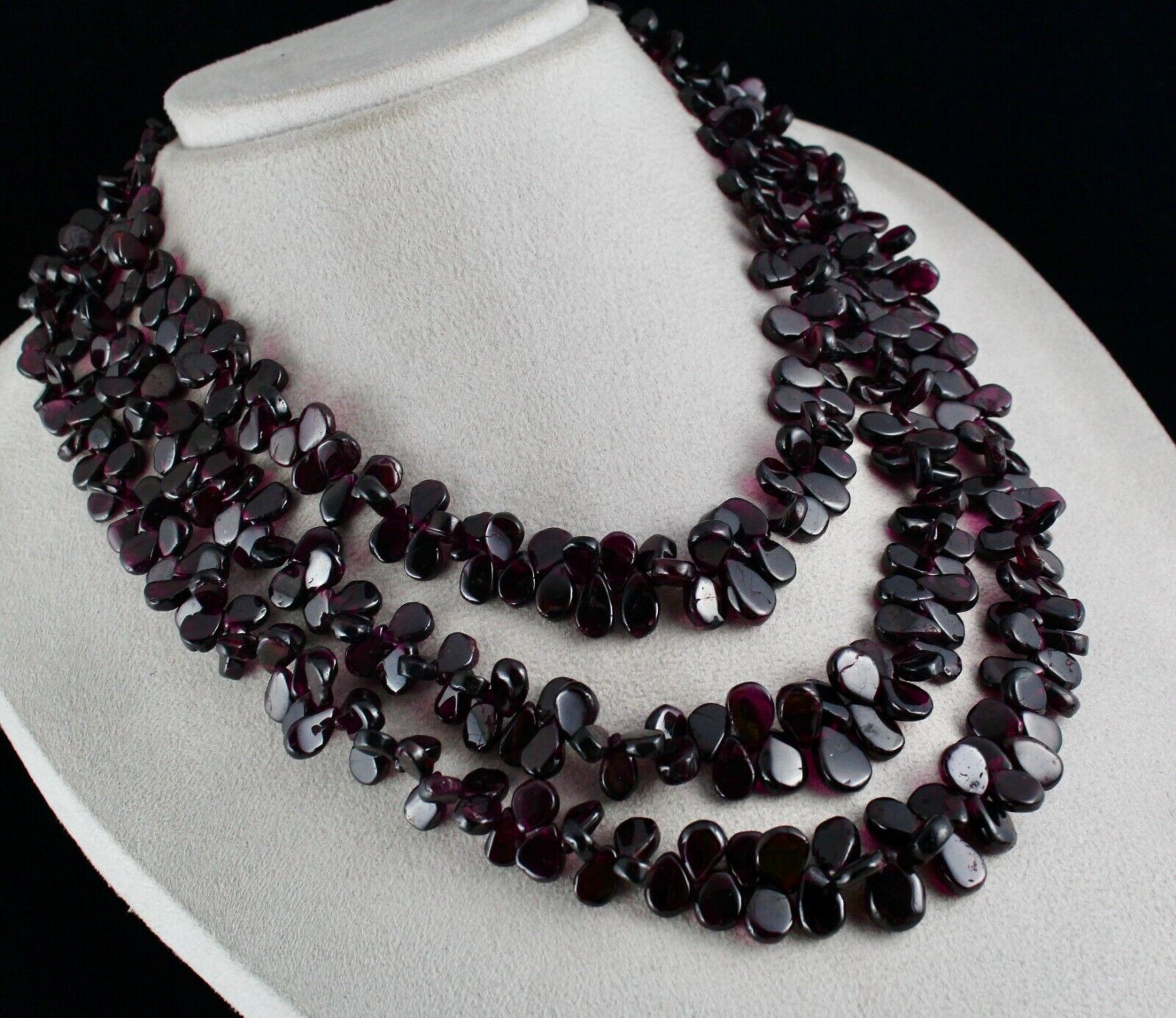 NATURAL RED GARNET BEADS FANCY PEAR 3 LINE 1248 CARATS GEMSTONE FINE NECKLACE