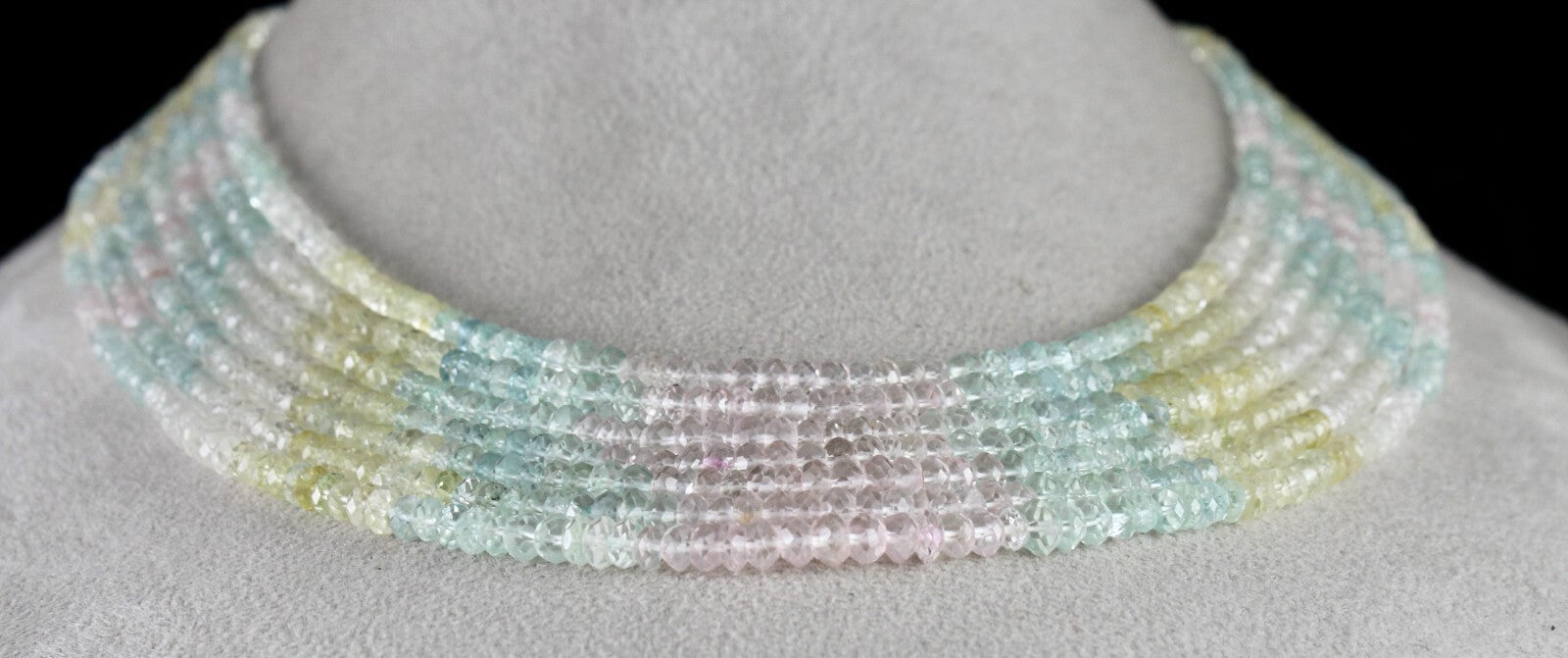 Natural Multi Aquamarine Necklace 392 Carats Gemstone Fine Faceted 7 Line Beads
