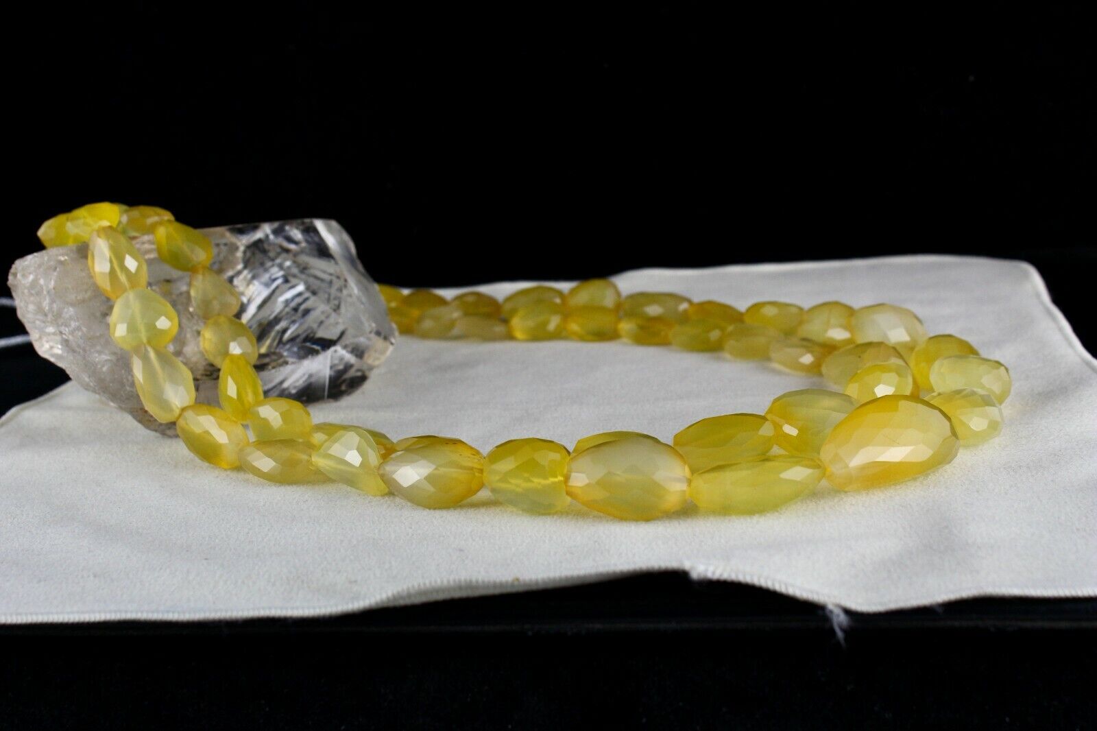 YELLOW CHALCEDONY BEADS FACETED 2 L 1478 CTS GEMSTONE BEADED FASHION NECKLACE