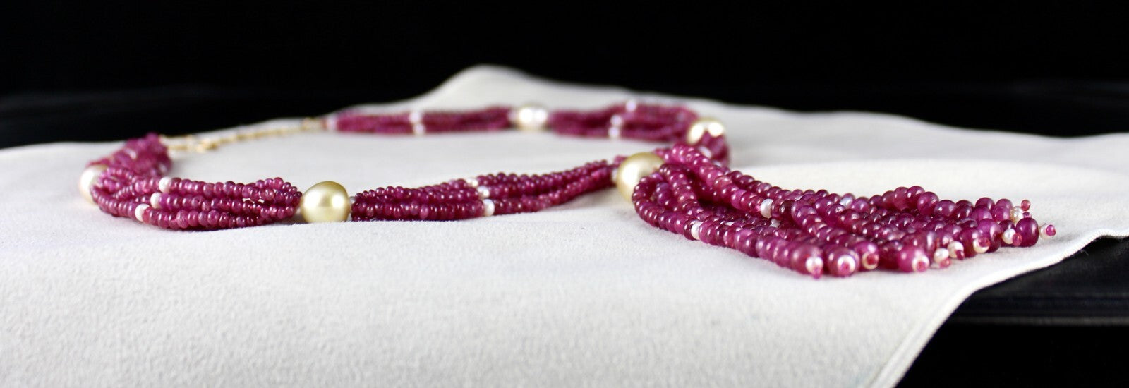 Certified Natural Burmese Ruby 617ct Gold Pearl Beads Necklace For Wedding Women
